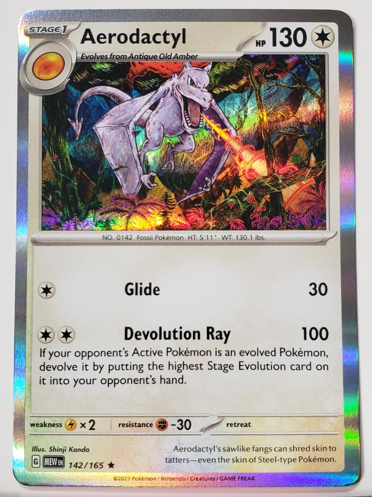 HOLO Aerodactyl 142/165 NM / M - 151 Scarlet Violet Pokemon Card