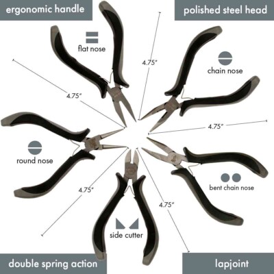 5 Piece Pliers Set, BeadSmith of Side Cutters, Bent, Flat, Chain & Round Nose