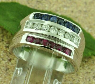 1.25 Ct Round Multi Color Moissanite Men's Anniversary Band 925 Sterling Silver