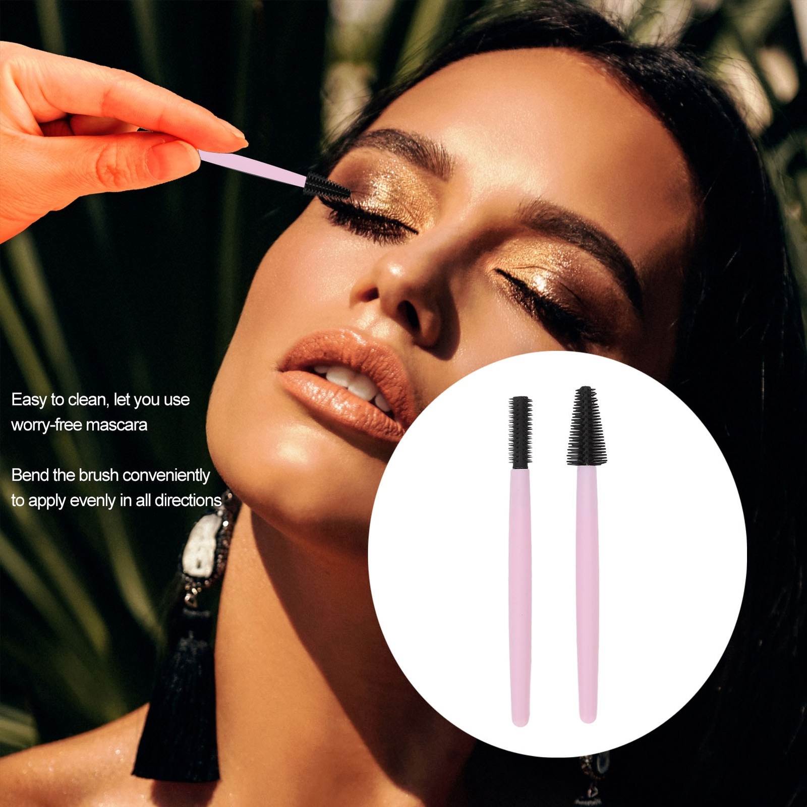 (Purple)2pcs Eyelash Brush Silicone Eyebrow Elastic Reusable Mascara