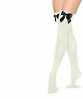 White Stockings Hold Ups with Black Bow Tops Cute Hosiery Sexy Fun New One Size
