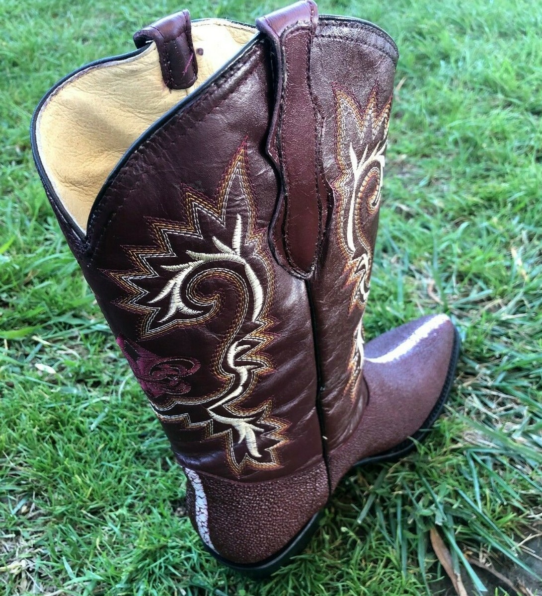 Mens Genuine Cowhide Leather Stingray Print Cow Boy J Toe Boots