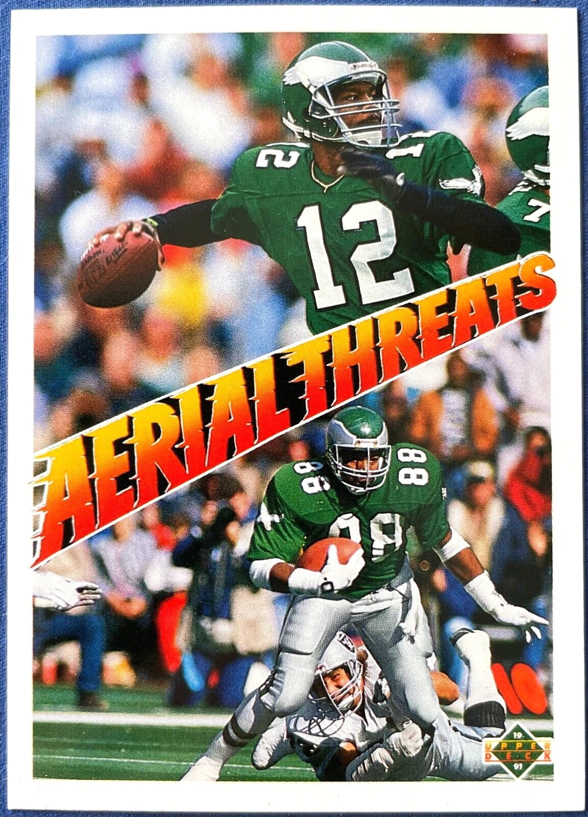 1991 Upper Deck Aerial Threats #31, Randall Cunningham, Keith Jackson, NM-MT