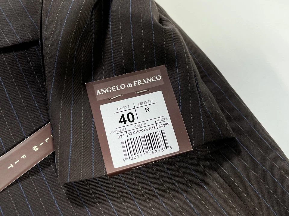 Traje Para Hombres Angelo di Franco Marrón Chocolate Rayas Talla 40R 34W NUEVO Foto 3 de 4