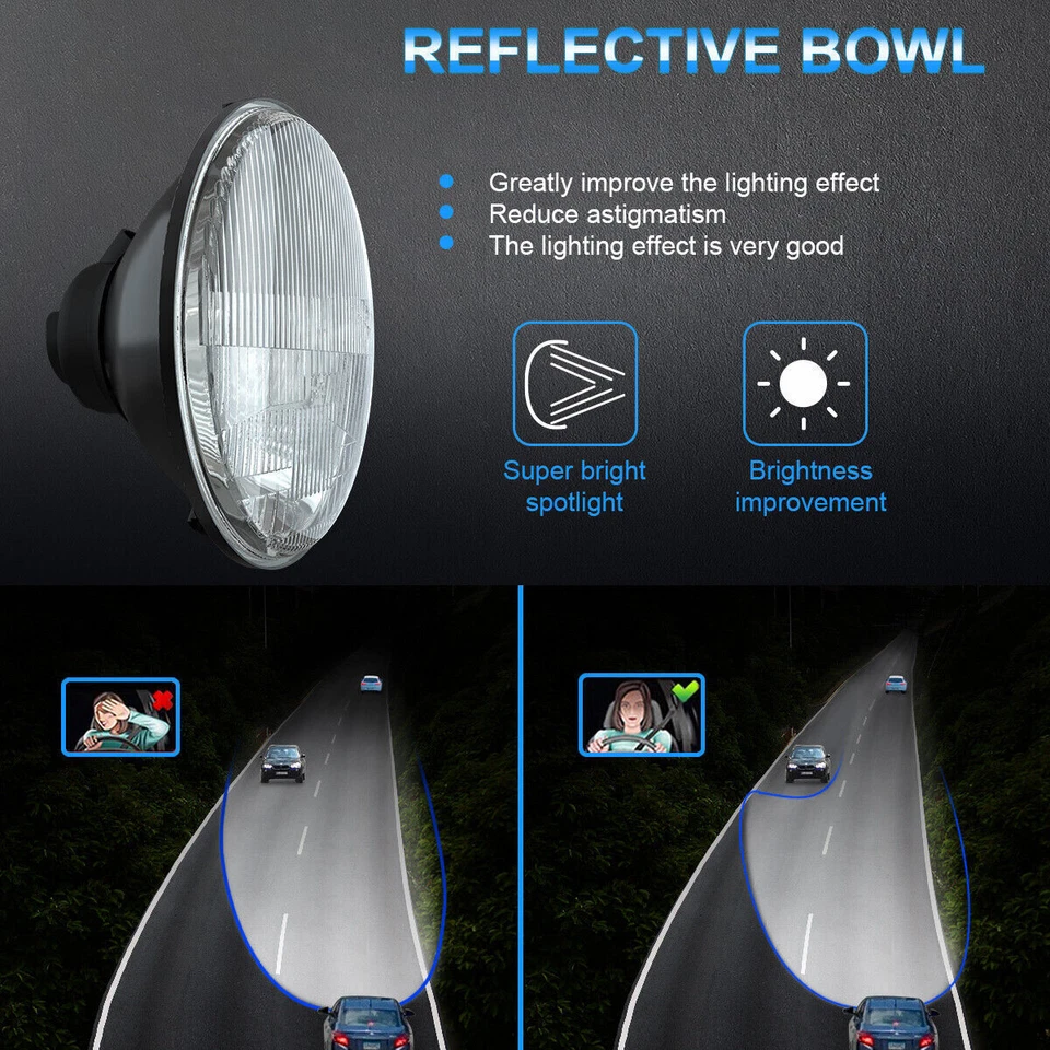 For 1950-1979 VW Beetle Pair 7" Inch Round LED Headlights Hi/Low Beam DRL - Image 3 of 4