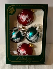 Visions by Holly Christmas Ornaments Box (4) Glass Balls Reindeer Stencil 2.75”