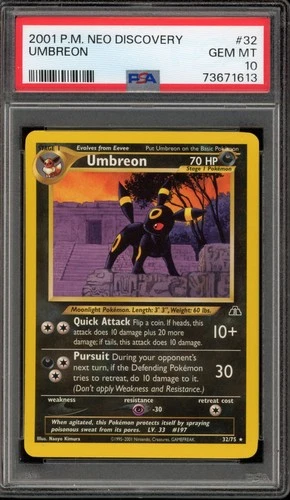 Pokemon Umbreon Neo Discovery Unlimited Rare #32 PSA 10 Gem Mint