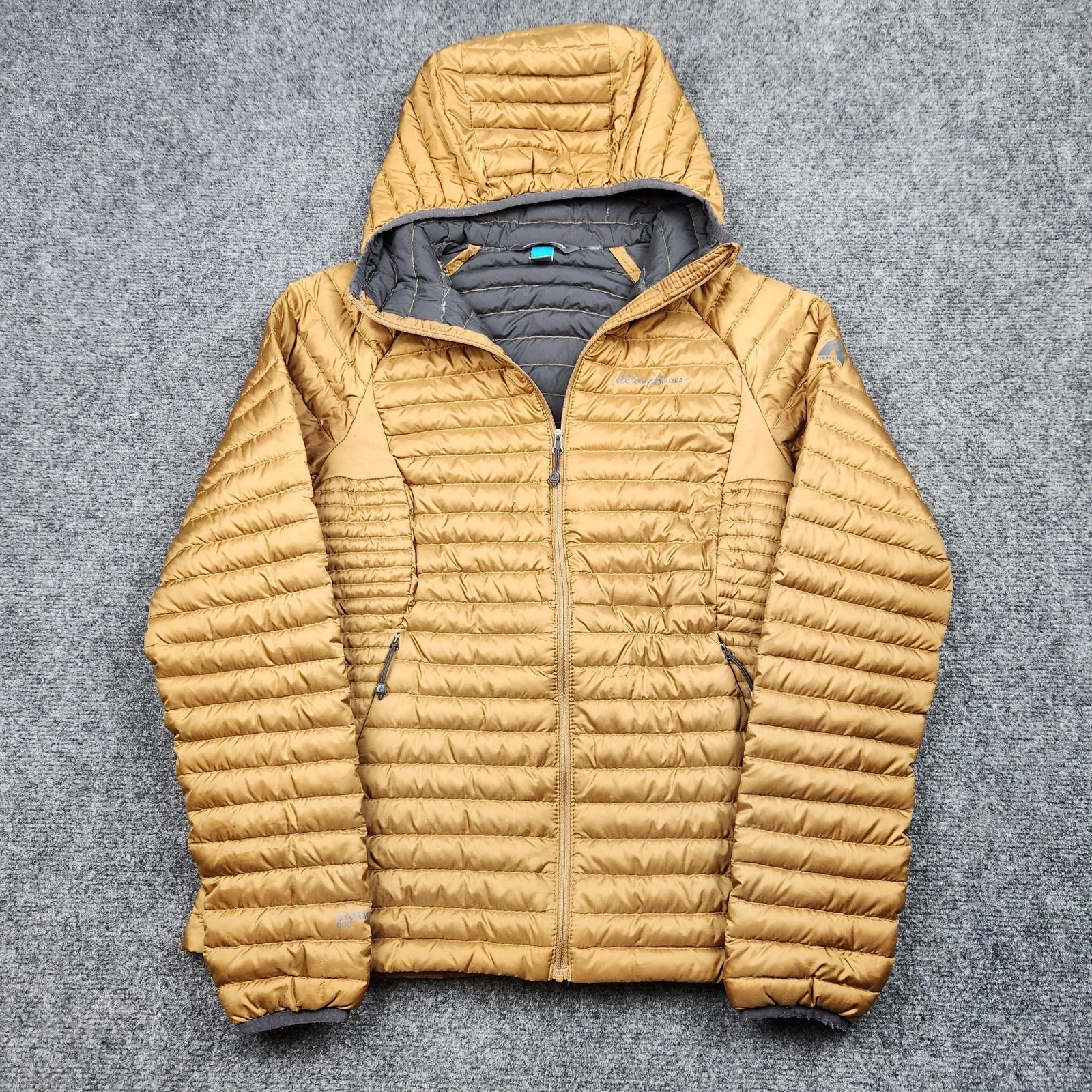 Eddie Bauer Jacket Womens Medium Gold 800 Storm Down Hooded Puffer First Ascent