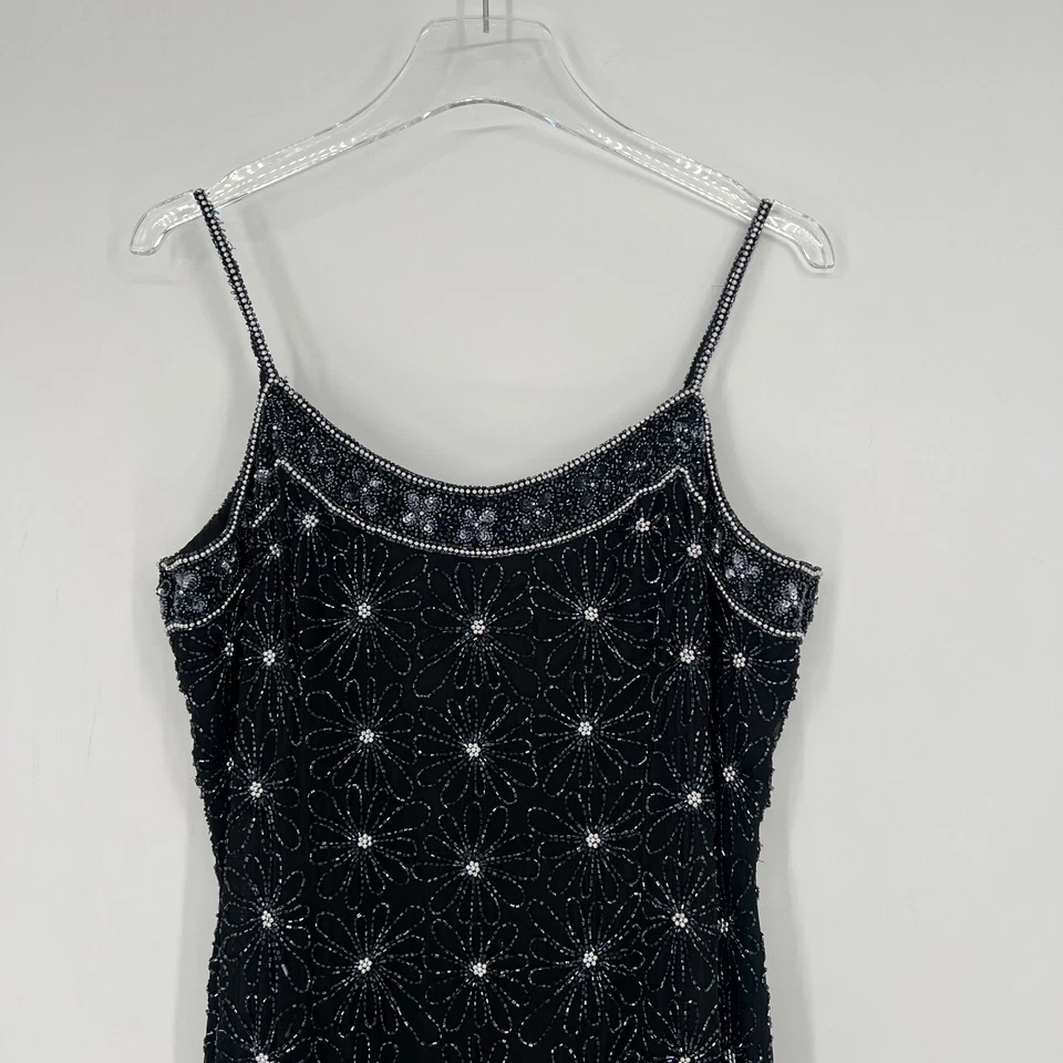 Vtg Papell Boutique Formal Gown Dress Womens 14 Beaded Flower Prom Silk 90s Y2K - Image 2 of 4