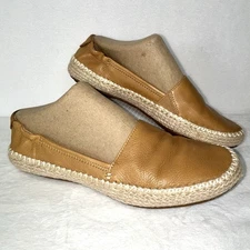 Sperry Leather Espadrille Flat Tan Brown Leather Shoes Slip On Stretch Heel 9M