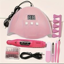 SUNmini Pink Manicure Pedicure Kit w/ Electric Nail File USB LED Lamp & Tools