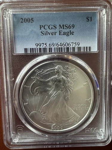 2005 $1 American Silver Eagle PCGS MS69 Blue Label 1oz Silver
