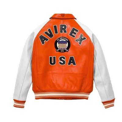 Men's Avirex Real Leather Bomber Jacket American Flight Leather Jacket