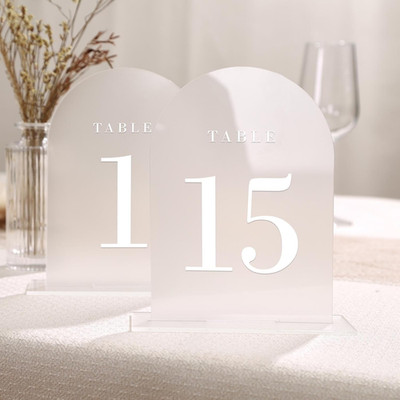 Frosted Arch Wedding Table Numbers with Stands 1-15, 5X7'' Acrylic Display Signs 