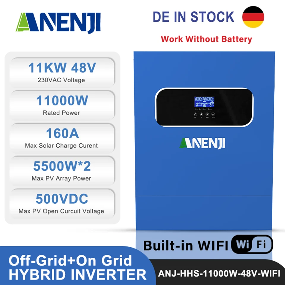 11000W 48V Inverter Solare Ibrido On-Grid Off-Grid 2*MPPT 160A 500V Support WIFI