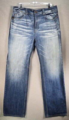 Level 7 Jeans Mens 36x34 Blue Straight Leg Medium Wash Distressed Denim Faded