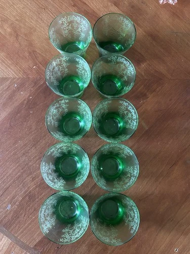 vintage Depression-era green glass tumblers  Holy Grail Pattern