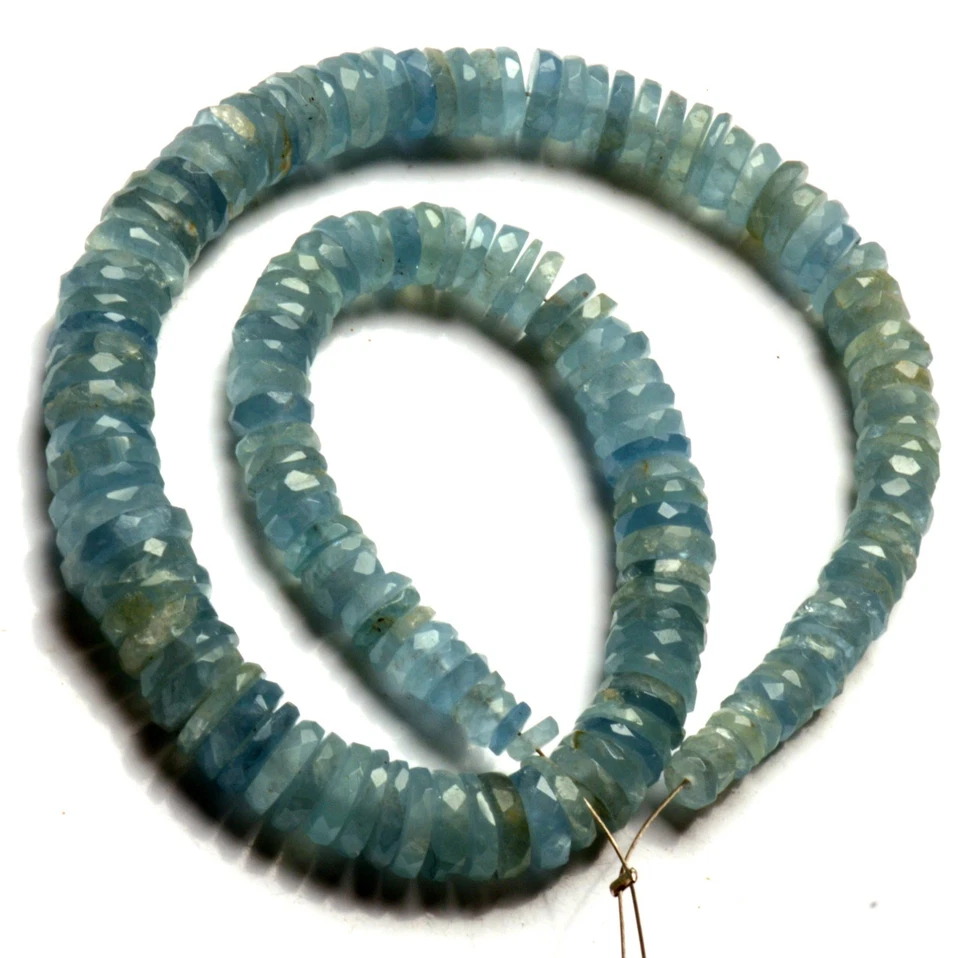 Natural Aquamarine Gemstone 4 to 10 mm Size Faceted Rondelle Shape Beads 12" - Image 4 of 4