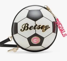 Betsey Johnson Kitsch Goal Black White Faux Leather Soccer Ball rossbody Bag NWT