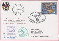 Luftschiffspost DKL 14 PESTALOZZI Pro Juventute GRAZ Messe Marke+Münze 22.5.1992