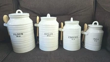 Barnyard Designs Kitchen Canister SET~ Flour, Sugar, Coffee, Tea Farmhouse Style