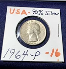 1964-P SILVER QUARTER, 1909 VDB CENT,GOOD CONDITION.