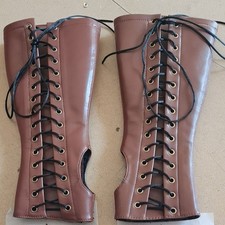 PU Leather Fingerless Gloves Punk Gothic Eyelet Lace Up Wristband Arm Sleeve  