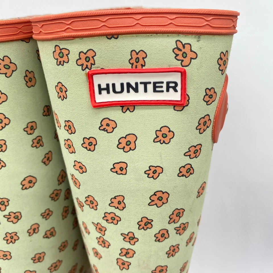 全新 HUNTER 橙色橡胶花卉雨靴 女式 尺码 EU 37 US 6 1148 — 第 3/4 张图片