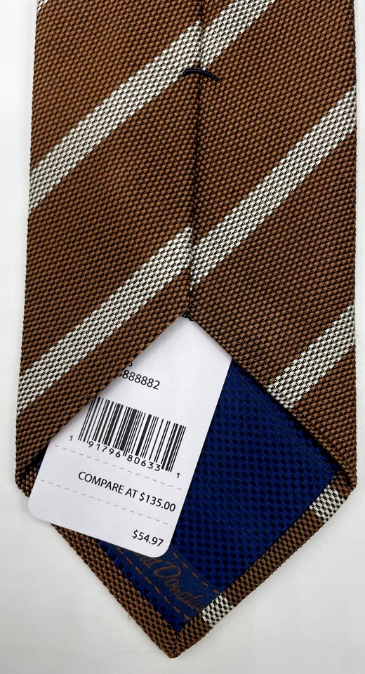 Corbata para hombre David Donahue mezcla de seda y algodón ~ marrón ~ rayas ~ NUEVA PRECIO DE VENTA SUGERIDO POR EL FABRICANTE: $135. Foto 4 de 4