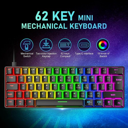 Mini 62 Keys Gaming Keyboard Mouse Set Wired RGB Rainbow Backlit Mechanical PS4 - Picture 9 of 19