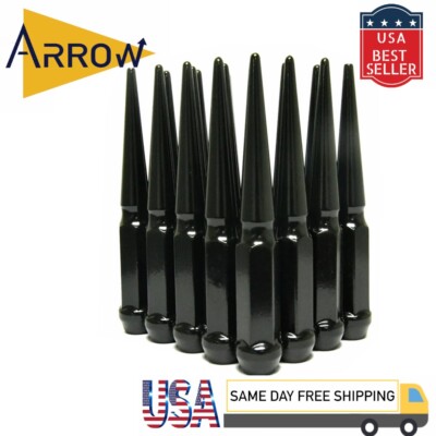 32x 6'' Extra Tall Black M14x2 Spike Lug Nuts and Key Fit Excursion F-250 F350