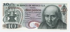 Billete México 10 Pesos 18-2-1977 Pick 63.i UNC Sin Circular Serie 1FA
