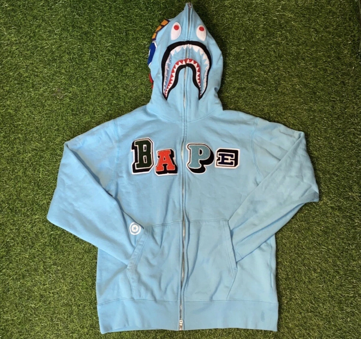 2022 Bape Multi Fonts Shark full zip hoodie FW21 baby SAX Blue 2022 Receipt