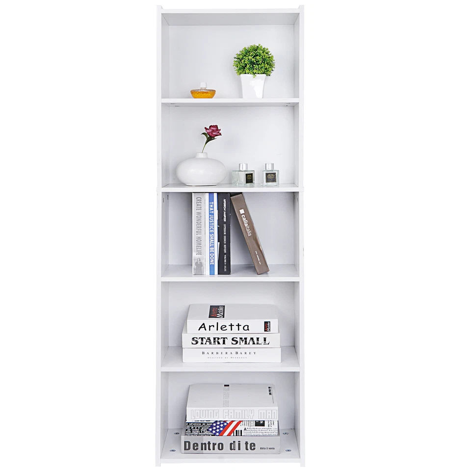 5-Tier Bookcase Storage Organizer Wall Shelf Bookshelf for Home Office White - Image 4 of 4