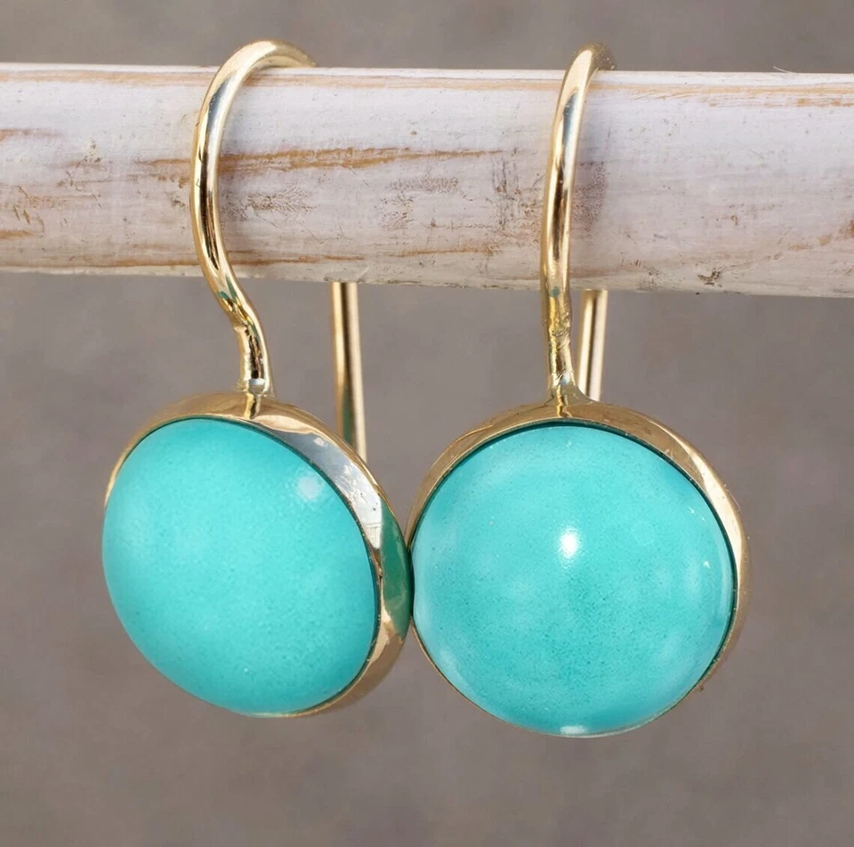 Gold Rhodium 925 Sterling Silver Blue Turquoise Bohemian Dangle Earrings - Image 4 of 4