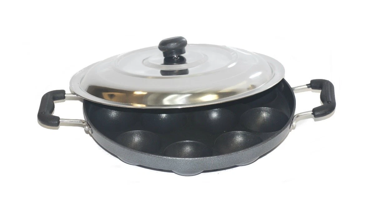Tabakh AppamPatra Paniyaram Non Stick Pan with Stainless Steel Lid