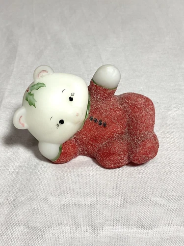 Fenton Christmas Bear in Sugar PJ's Handpainted & Signed By M. Olmstead