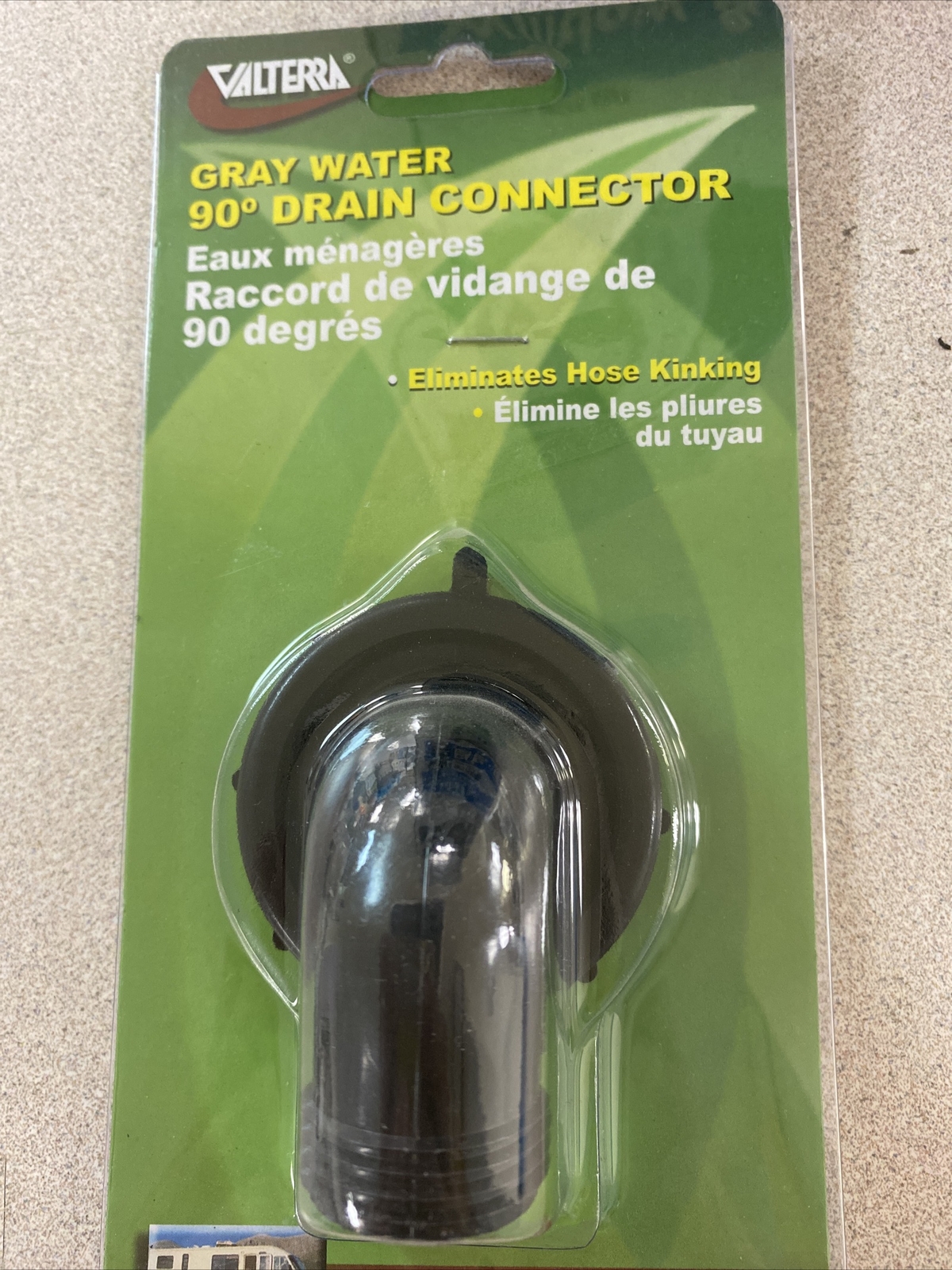 Valterra Swivel Drain Connector 90 Degree 11/2" x 3/4" Black Carded