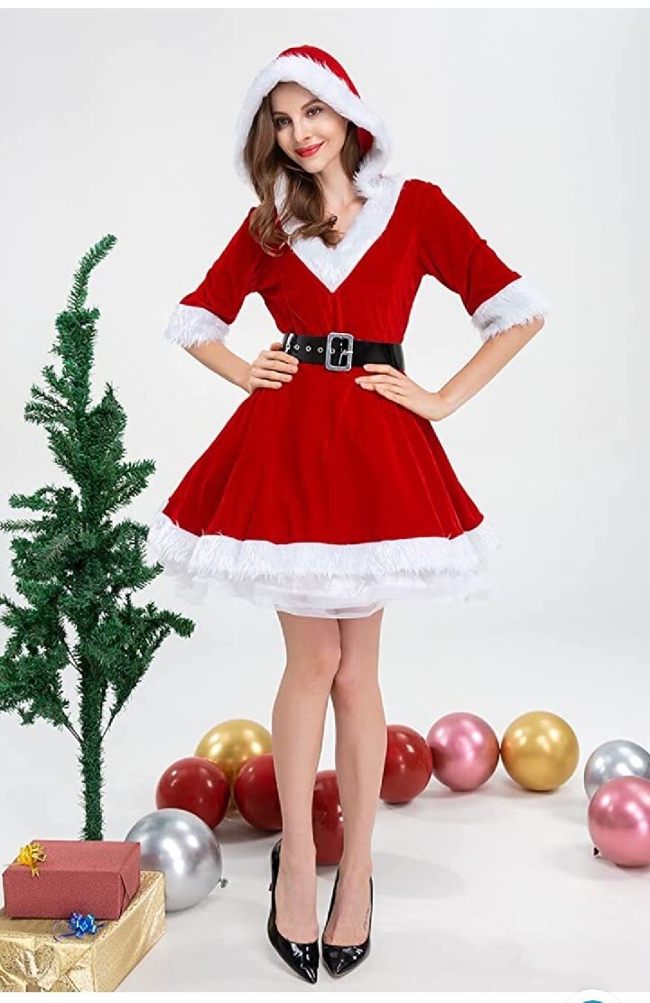 Women Christmas Girl Santa Claus Long Sleeve Hooded Dress w/ Belt Xmas Costume | eBay Women Christmas Girl Santa Claus Long Sleeve Hooded Dress w/ Belt Xmas Costume | eBay