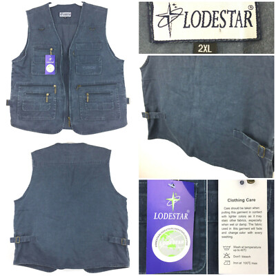 NWT Lodestar Mens 2XL /4iin Chest Navy Pocket Outdoor Safari Fishing Travel Vest