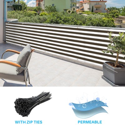35in Balcony Privacy Fence Screen Apartment Porch Windproof Shade Brown Stripe