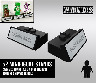 x2 Pair Custom Lego Minifigure Laser Engraved Name Plate Display Stand  Plaque UK