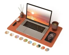 Dual-Sided Large Desk Pad Faux Leather Natural Cork Mouse pad Desk Accessorie...