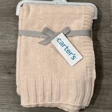 Carters Baby Blanket Pink Knit Nursery Gift 100 Acrylic Ribbed Trim New