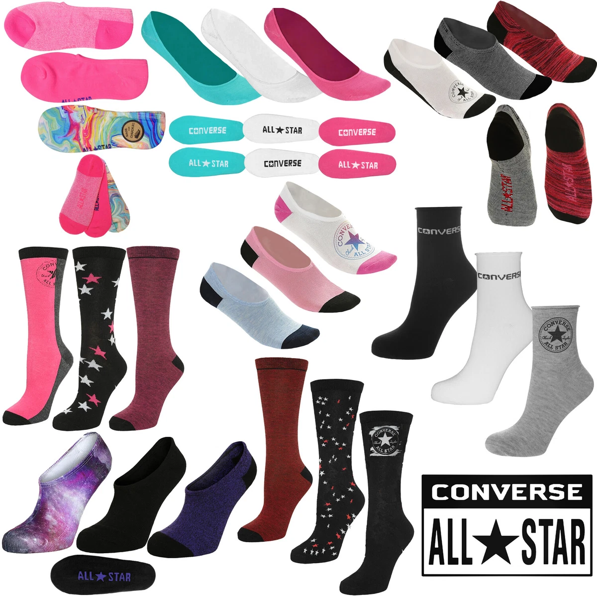 Mens Womens Converse Socks All Star 3 Pack Trainer Ankle Boot Socks Pairs