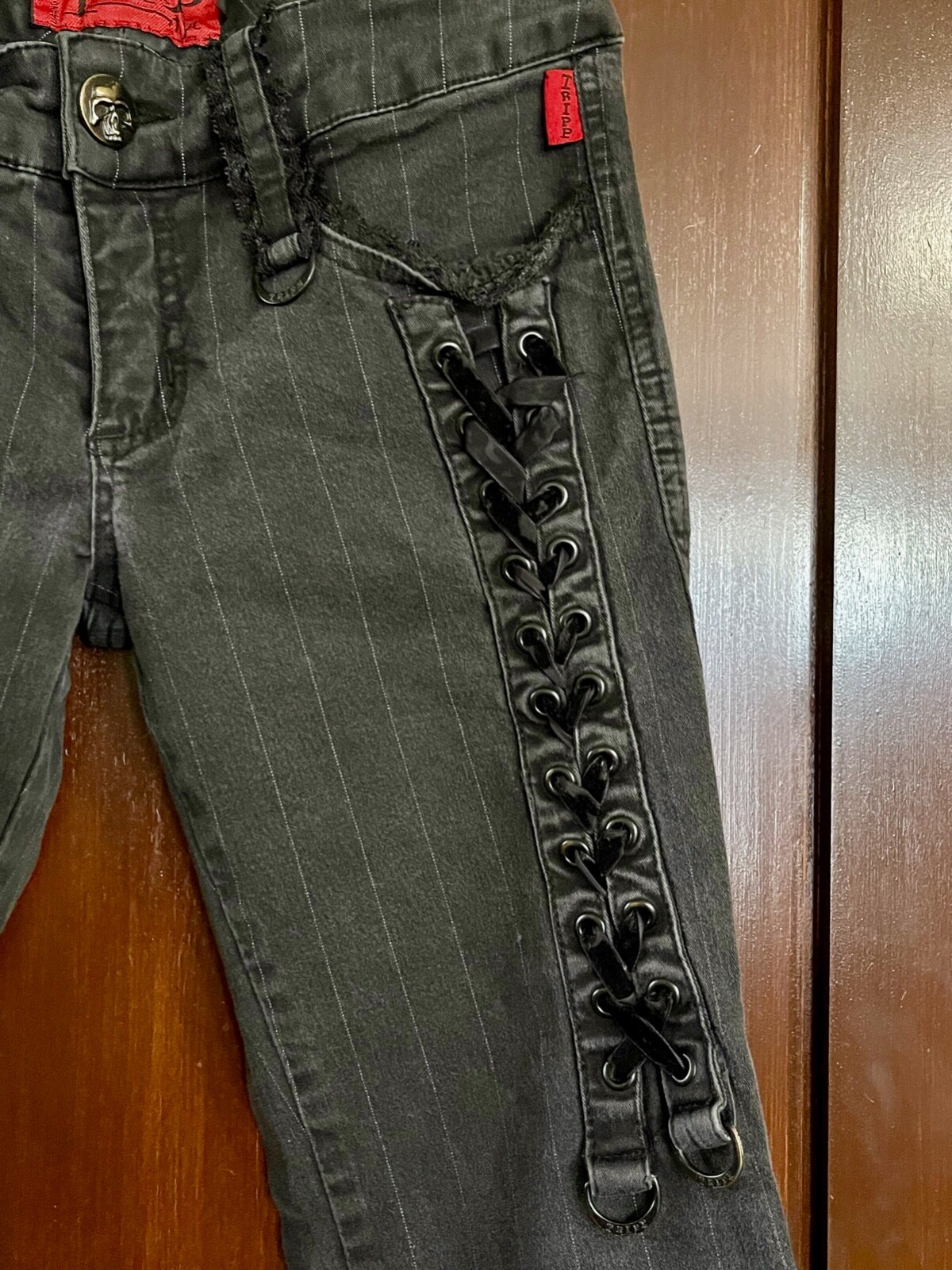 Vintage Y2K Tripp NYC capri pants black velvet size 3 26 rhinestone sexy 2000s image 2