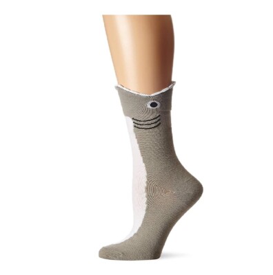 K. Bell Wide Mouth Shark Crew Socks, Gray, Sock Size 9-11/Shoe Size 4-10, 1 Pair