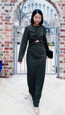 ZARA WOMAN KHAKI ZW COLLECTION CUT-OUT MIDI DRESS REF:4437