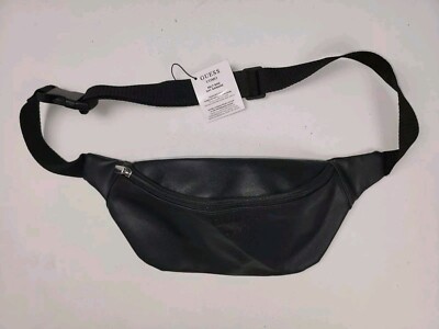 NWT Guess Logo Embossed Black Leather Fanny Pack Crossbody