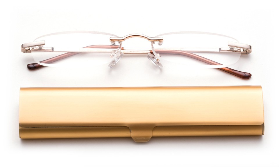 Classic Rimless Compact Reading Glasses Readers Travel Slim Design with ...